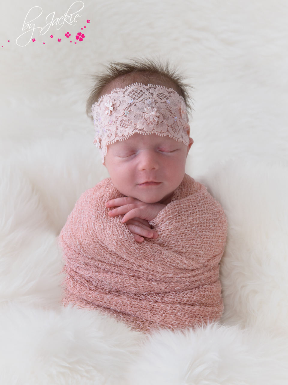 Image of newborn baby girl in potato sack pose By Jackie Photography near York and Pocklington