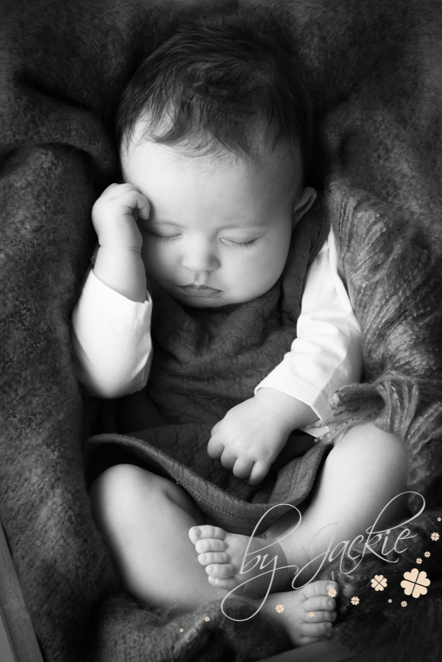 Sleeping baby girl at milestone photosession by Babies By Jackie