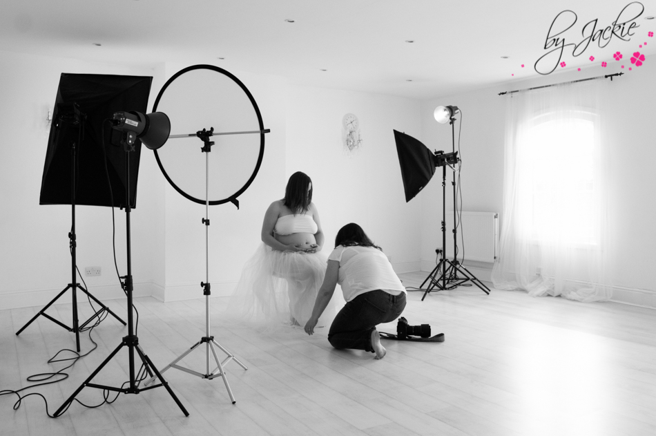 Behind the scenes at maternity photoshoot with Babies By Jackie Photography at the Step Up Studio in Howden