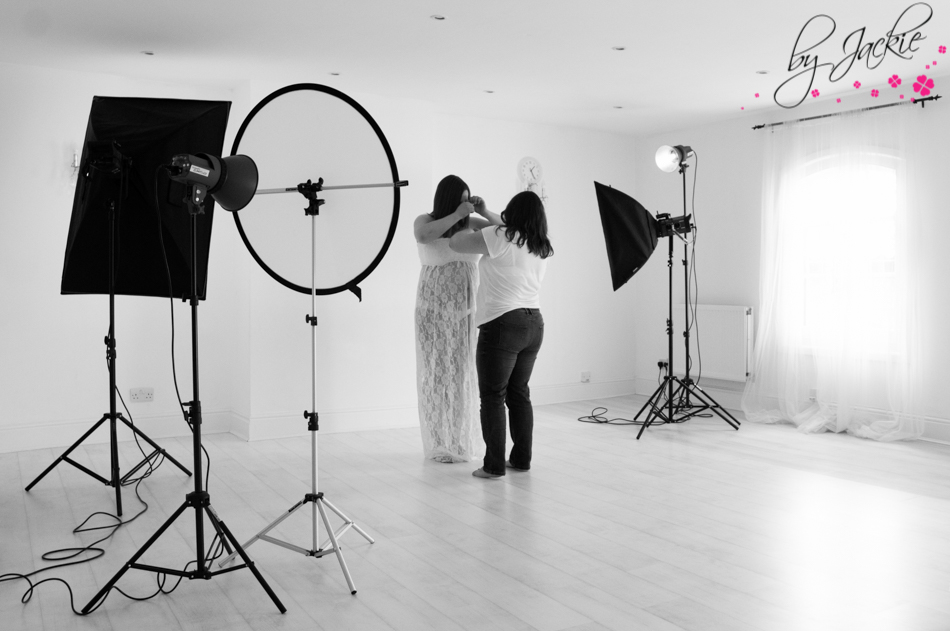 Behind the scenes at maternity photoshoot with Babies By Jackie Photography at the Step Up Studio in Howden