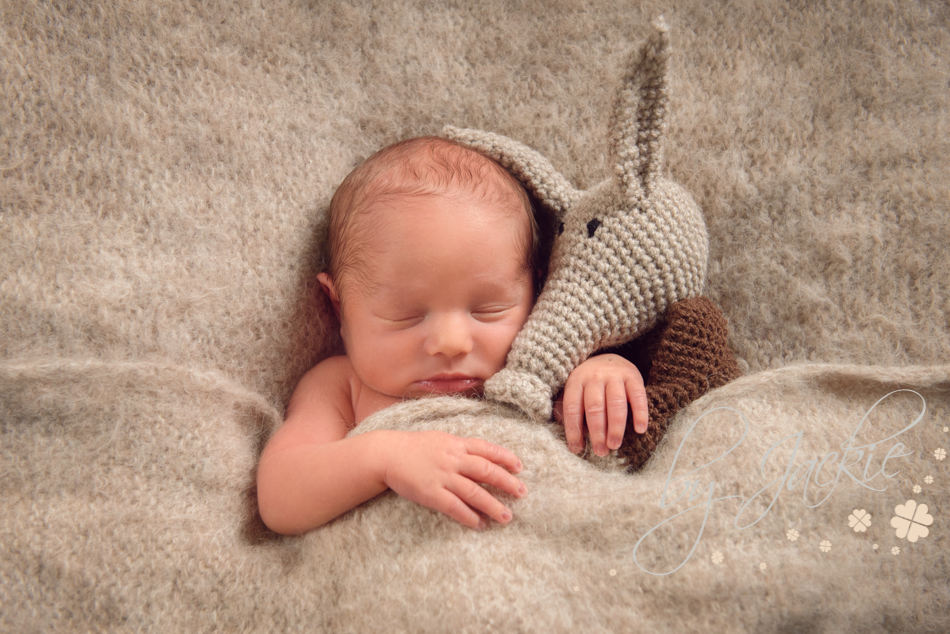 Newborn baby boy cuddling his ant-eater teddy by Babies By Jackie, Market Weighton, near York, Beverley and Pocklington, Yorkshire UK