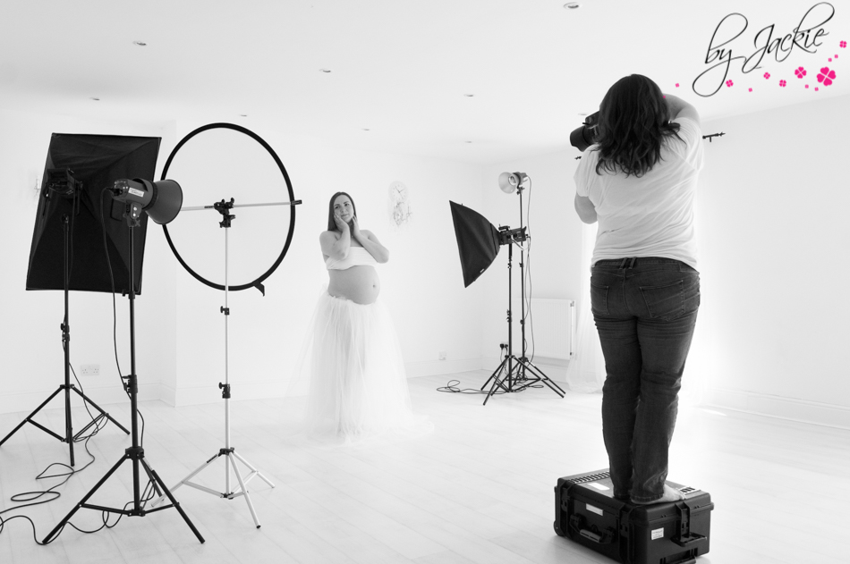 Behind the scenes at maternity photoshoot with Babies By Jackie Photography at the Step Up Studio in Howden