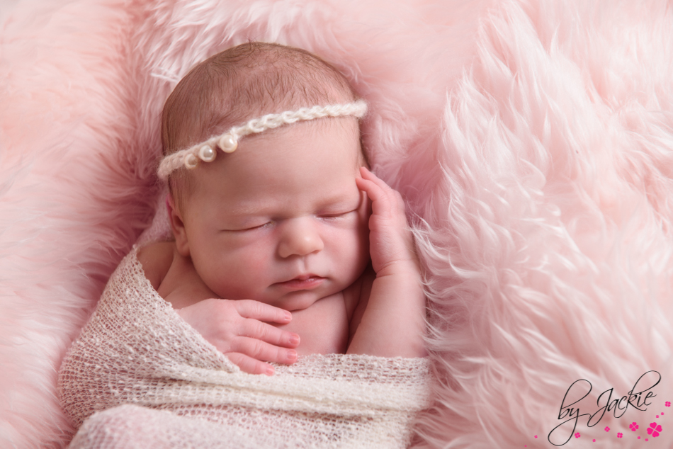newborn baby girl on pink fluffy blanket. Babies By Jackie near Selby